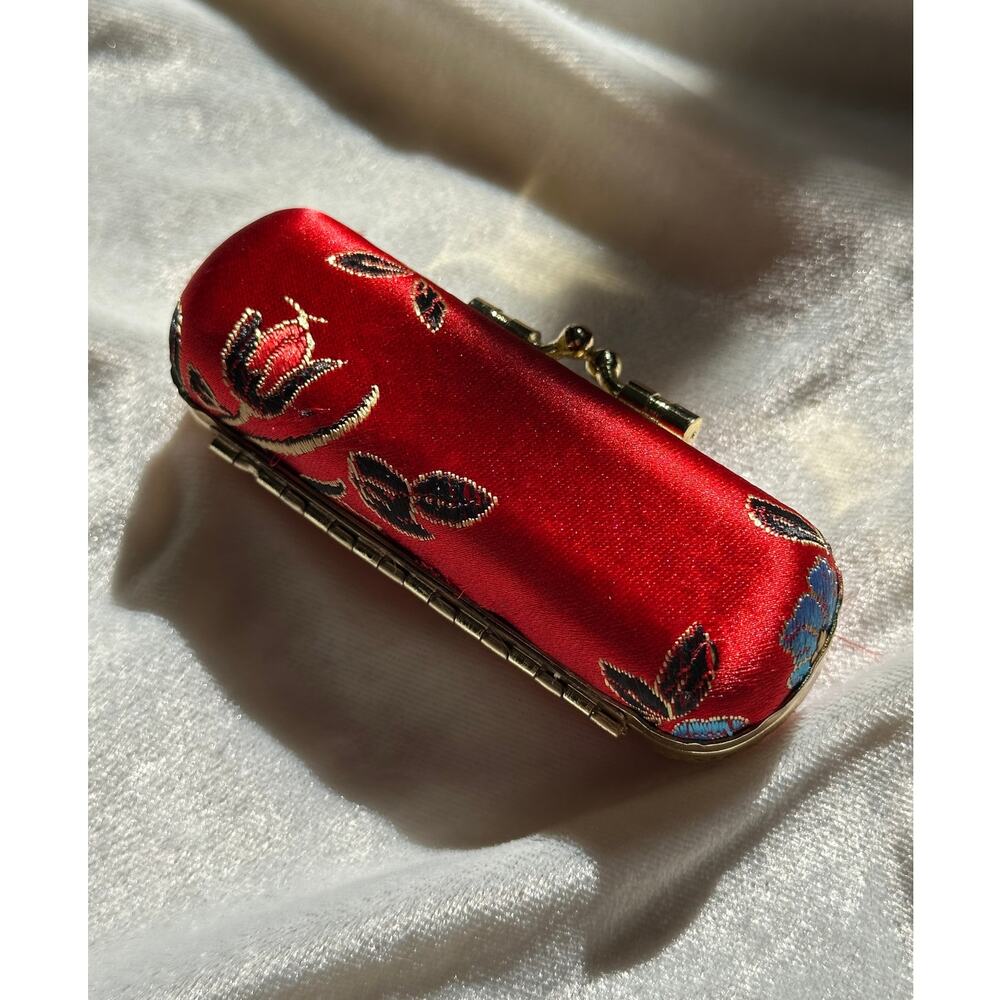 Vintage Red Satin Kisslock Lipstick Holder Case Gold Hardware Pinterest